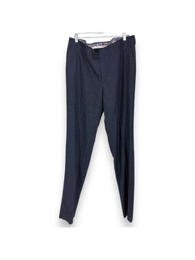 Robert Graham Men 38 Russel Wool Dress Pant Unhemmed Blue Woven Trouser Slacks